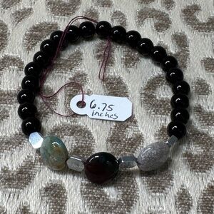 Fancy & Black Jasper Natural Crystal Gemstone Stretch Bracelet